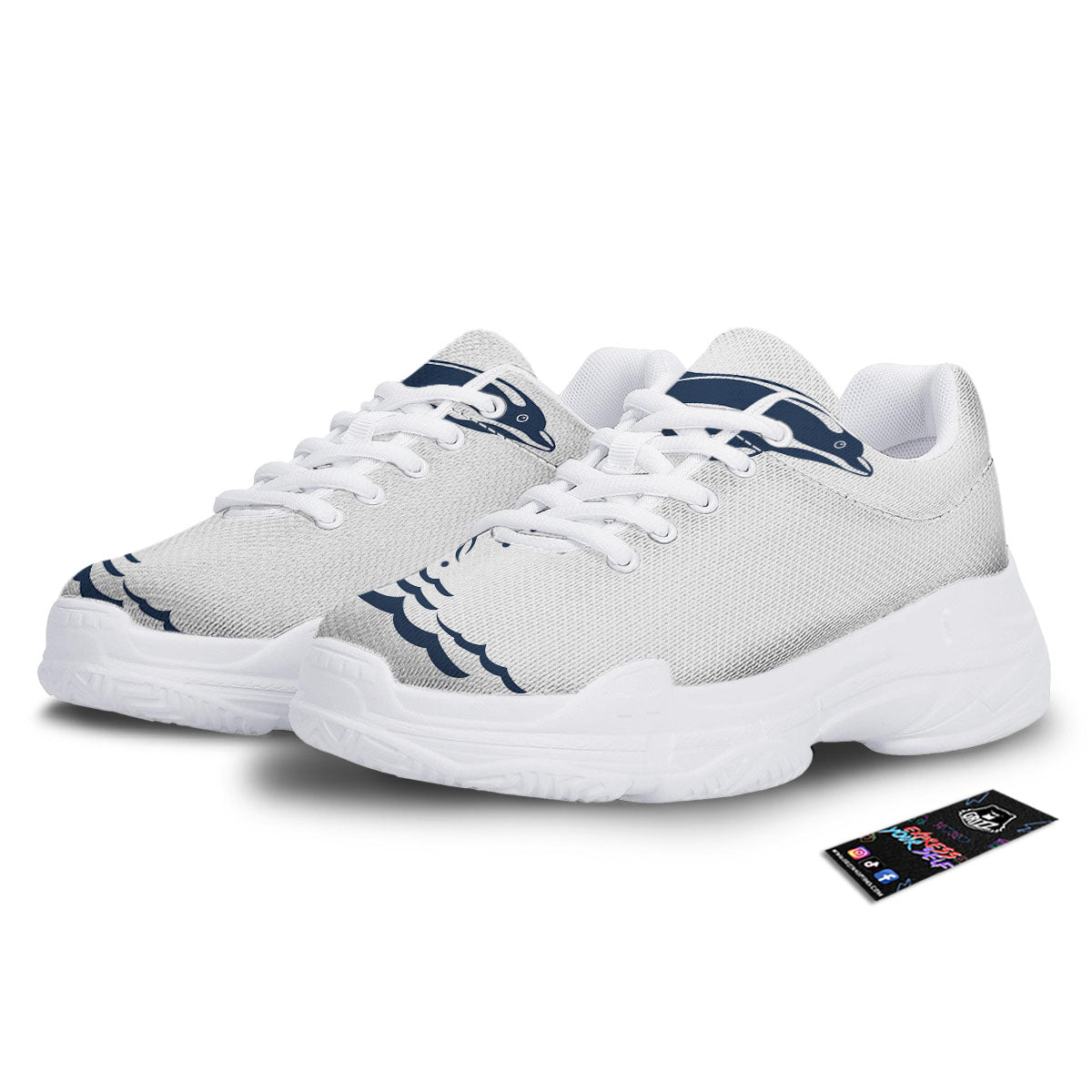 Dolphins Jump On Waves Print White Chunky Shoes-grizzshop
