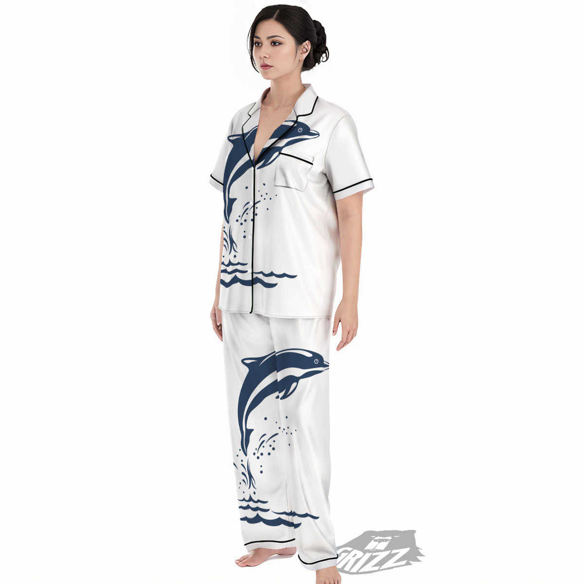 Dolphins Jump On Waves Print Women's Pajamas Set-grizzshop