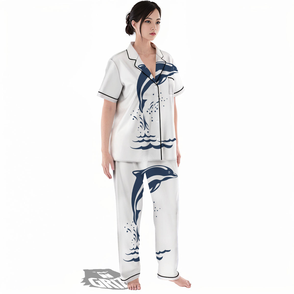 Dolphins Jump On Waves Print Women's Pajamas Set-grizzshop