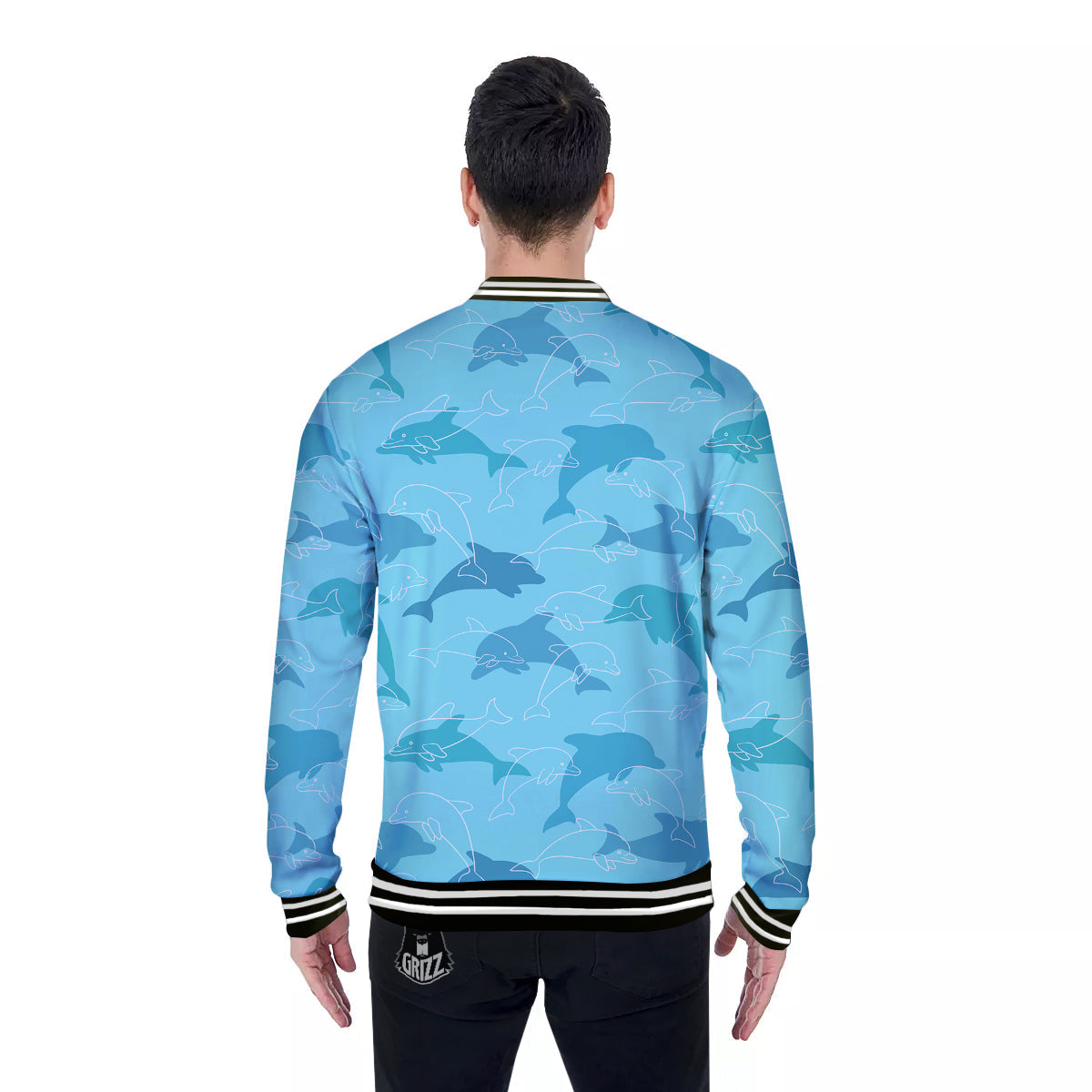 Dolphins Vintage Print Pattern Baseball Jacket-grizzshop