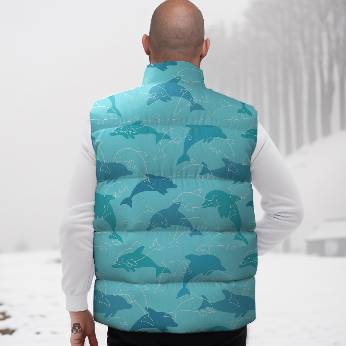 Dolphins Vintage Print Pattern Down Vest-grizzshop