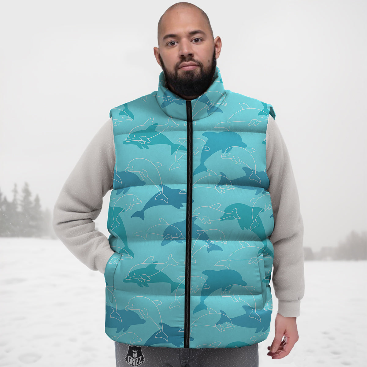 Dolphins Vintage Print Pattern Down Vest-grizzshop