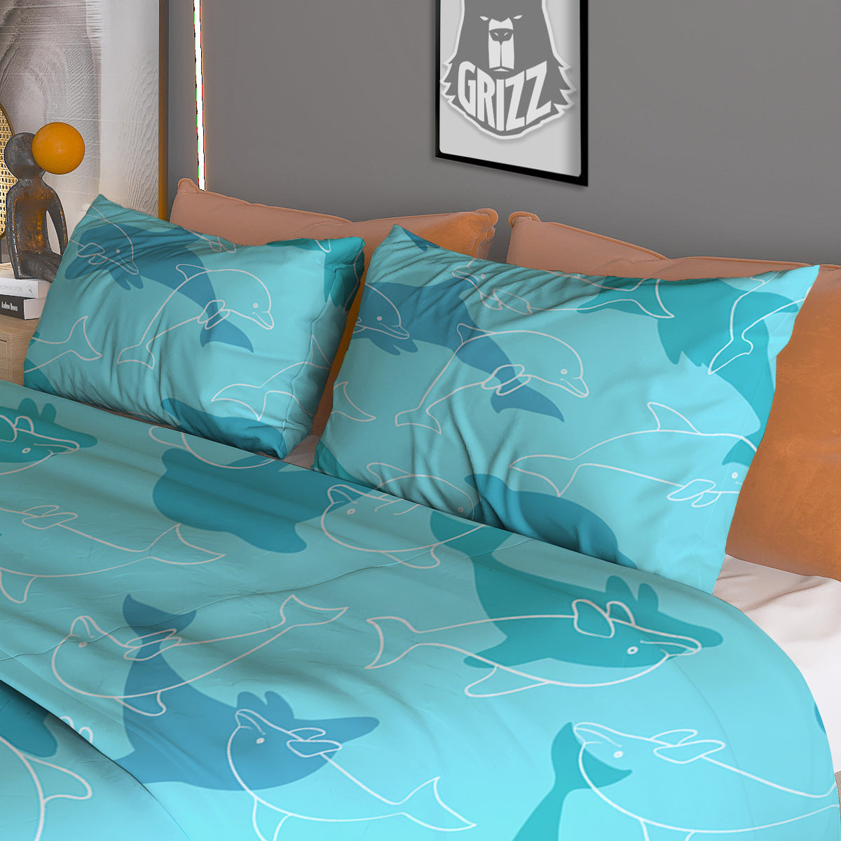 Dolphins Vintage Print Pattern Duvet Cover Bedding Set