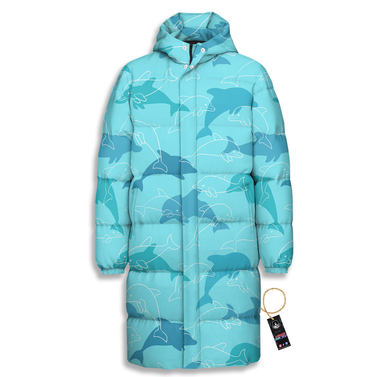 Dolphins Vintage Print Pattern Long Down Jacket-grizzshop
