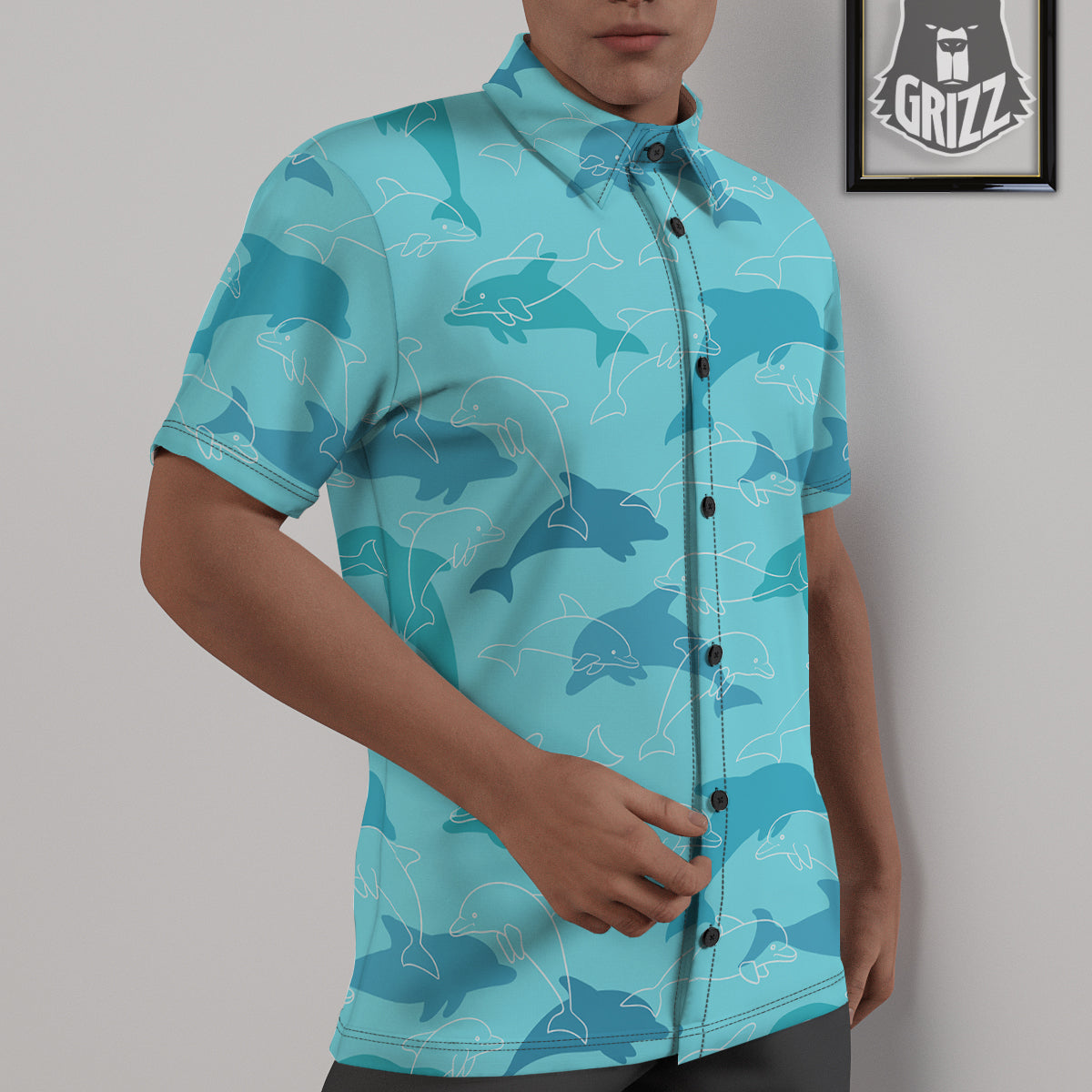 Dolphins Vintage Print Pattern Untucked Shirts-grizzshop