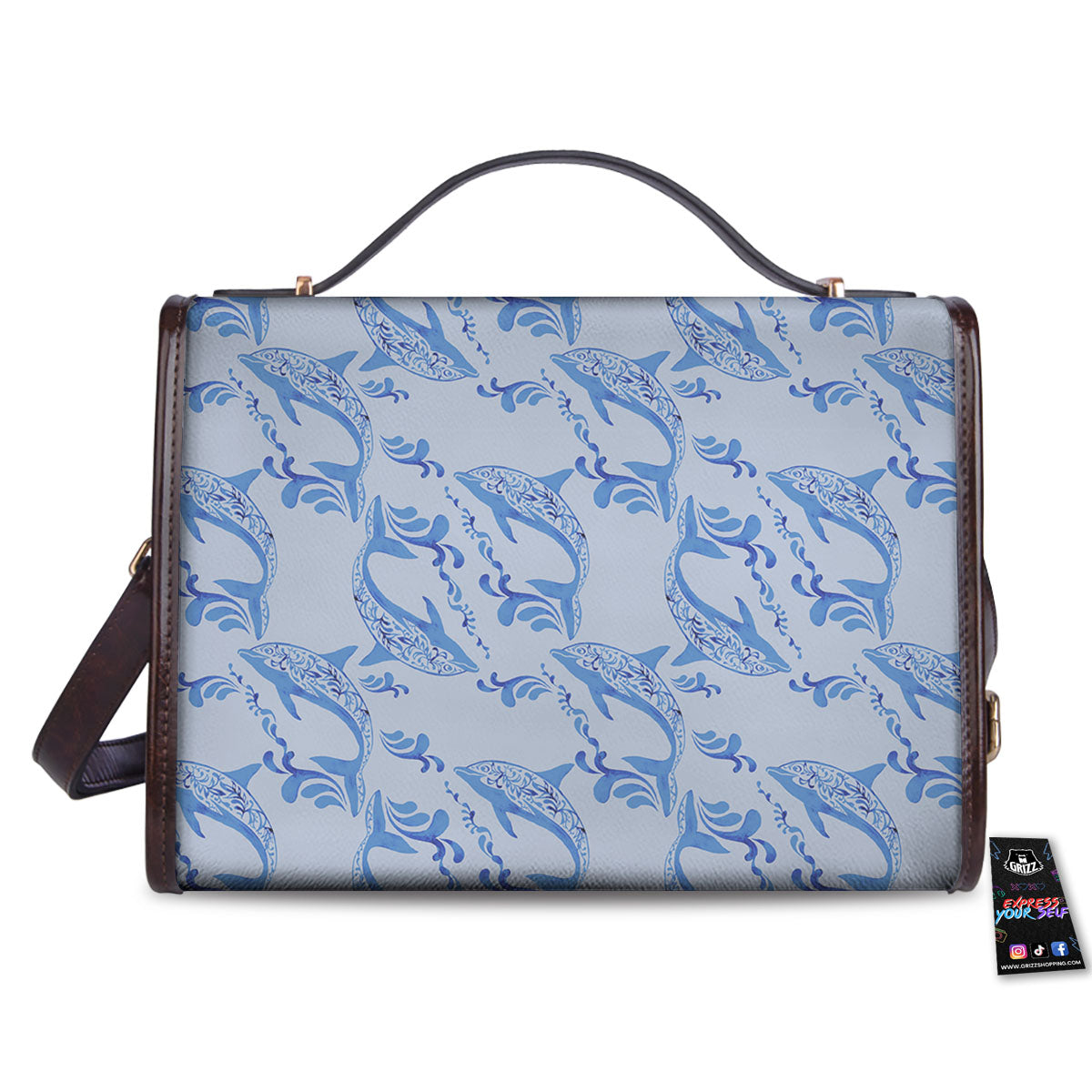 Dolphins Blue Print Pattern Women's Satchel Bag