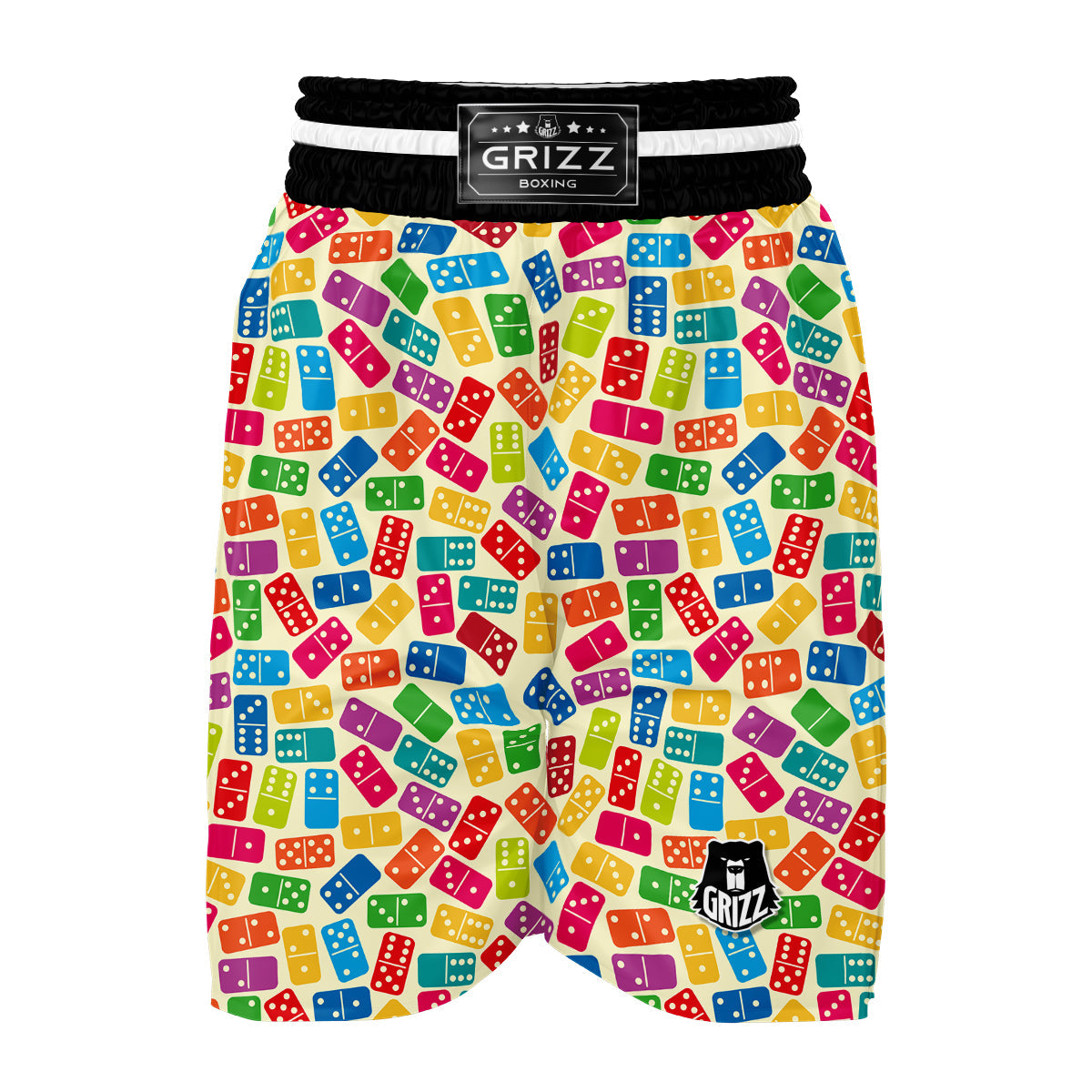 Domino Beige And Colorful Print Pattern Boxing Shorts-grizzshop