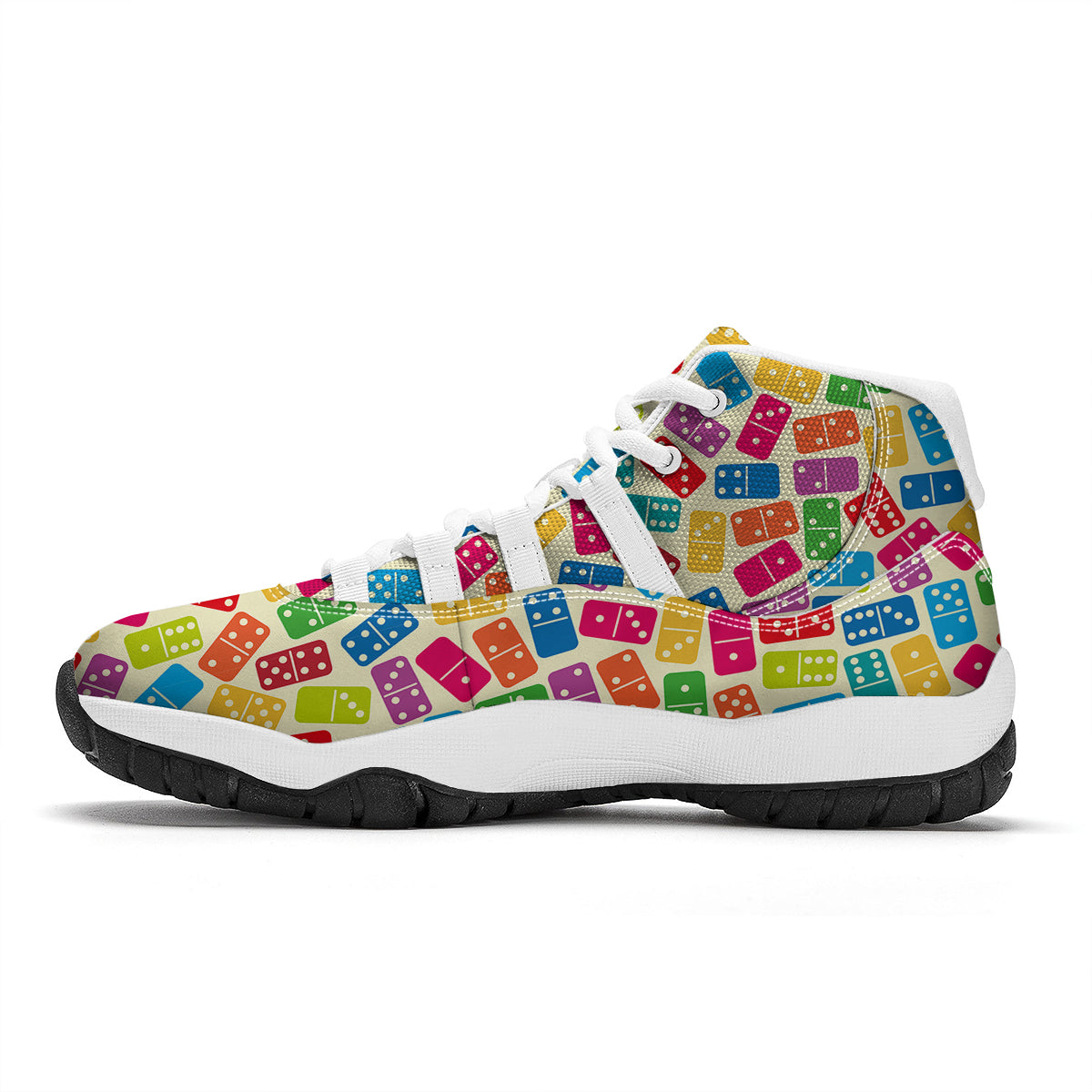 Domino Beige And Colorful Print Pattern White Bball Shoes-grizzshop