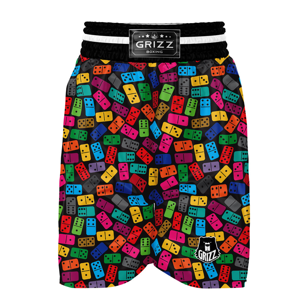 Domino Black And Colorful Print Pattern Boxing Shorts-grizzshop