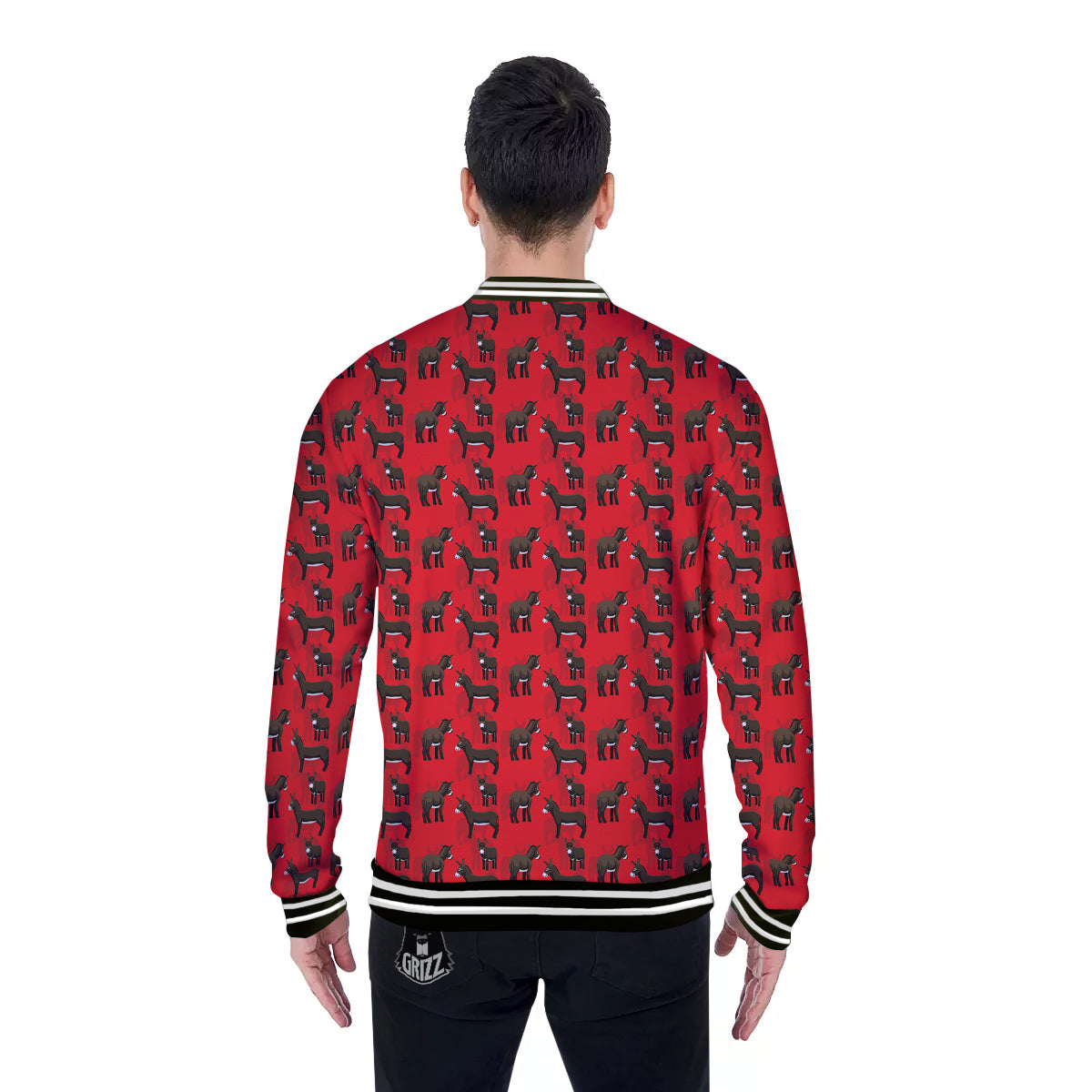 Donkey Balearic Cartoon Print Pattern Baseball Jacket-grizzshop
