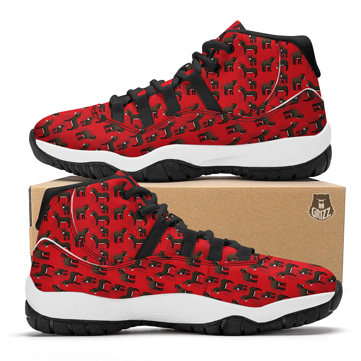 Donkey Balearic Cartoon Print Pattern Black Bball Shoes-grizzshop
