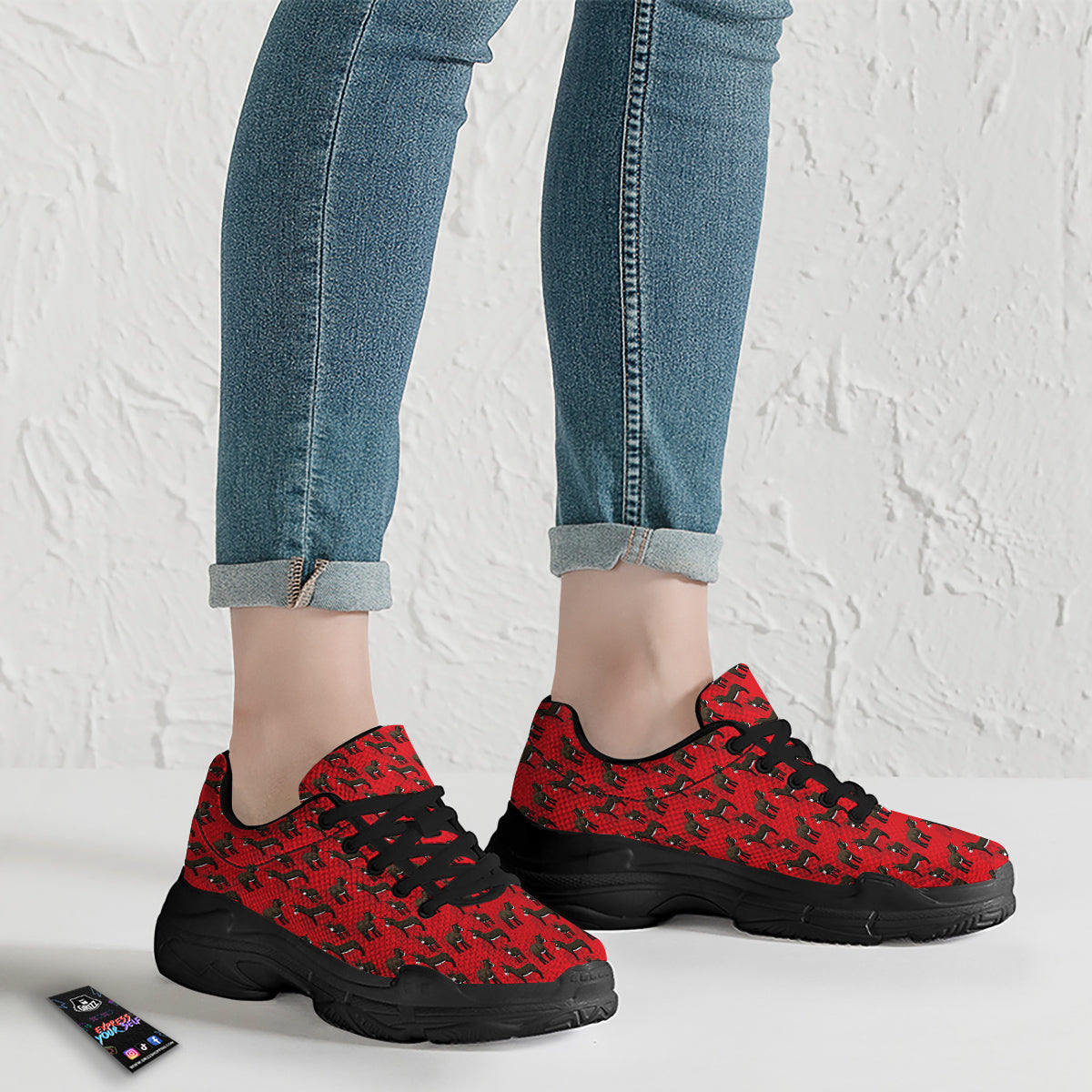 Donkey Balearic Cartoon Print Pattern Black Chunky Shoes-grizzshop