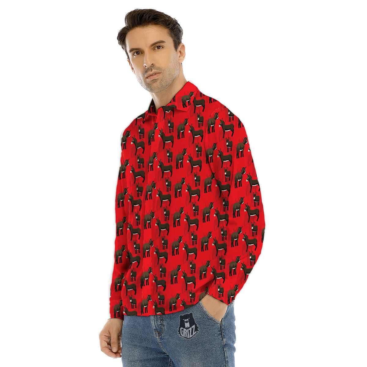 Donkey Balearic Cartoon Print Pattern Men's Dress Shirts-grizzshop