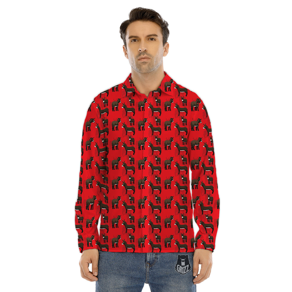 Donkey Balearic Cartoon Print Pattern Men's Dress Shirts-grizzshop