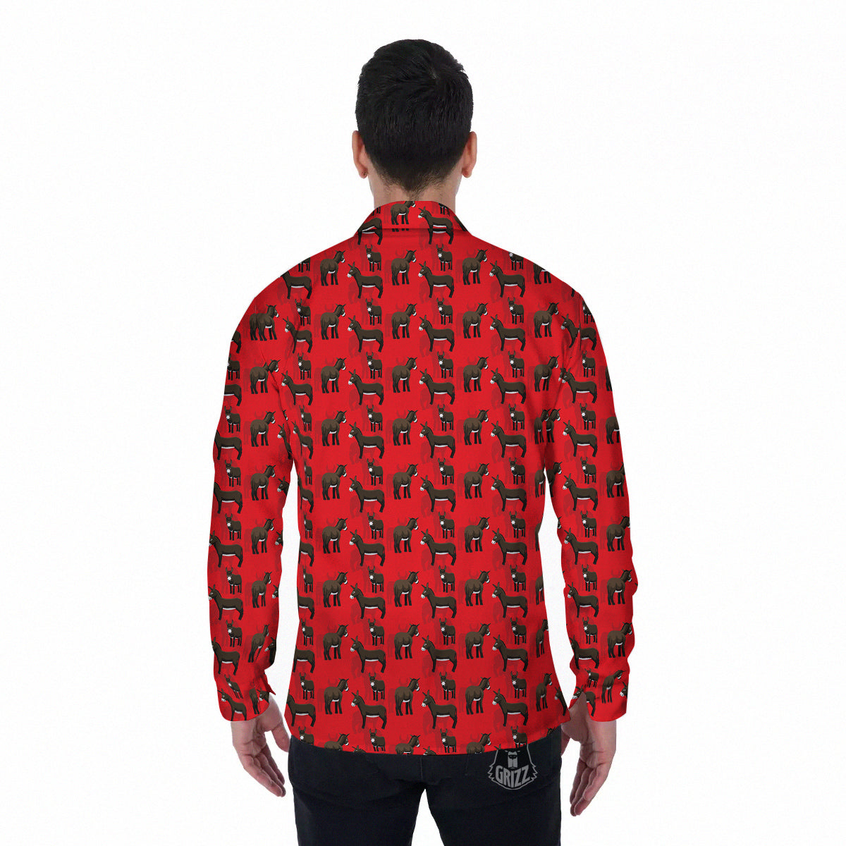 Donkey Balearic Cartoon Print Pattern Men's Long Sleeve Shirts-grizzshop