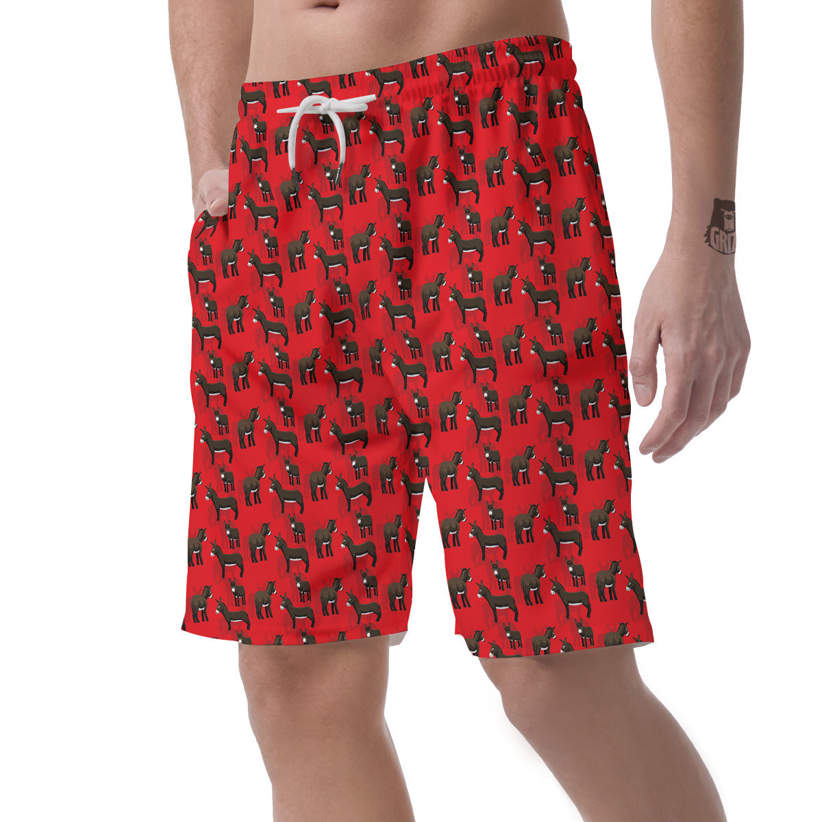 Donkey Balearic Cartoon Print Pattern Men's Shorts-grizzshop