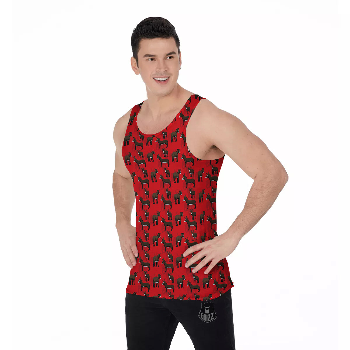 Donkey Balearic Cartoon Print Pattern Men's Tank Top-grizzshop