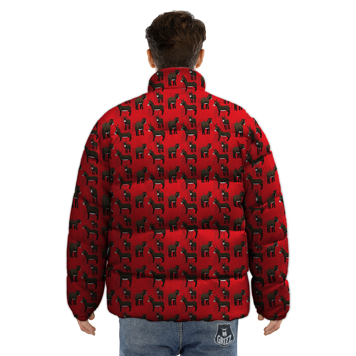 Donkey Balearic Cartoon Print Pattern Puffer Jacket-grizzshop