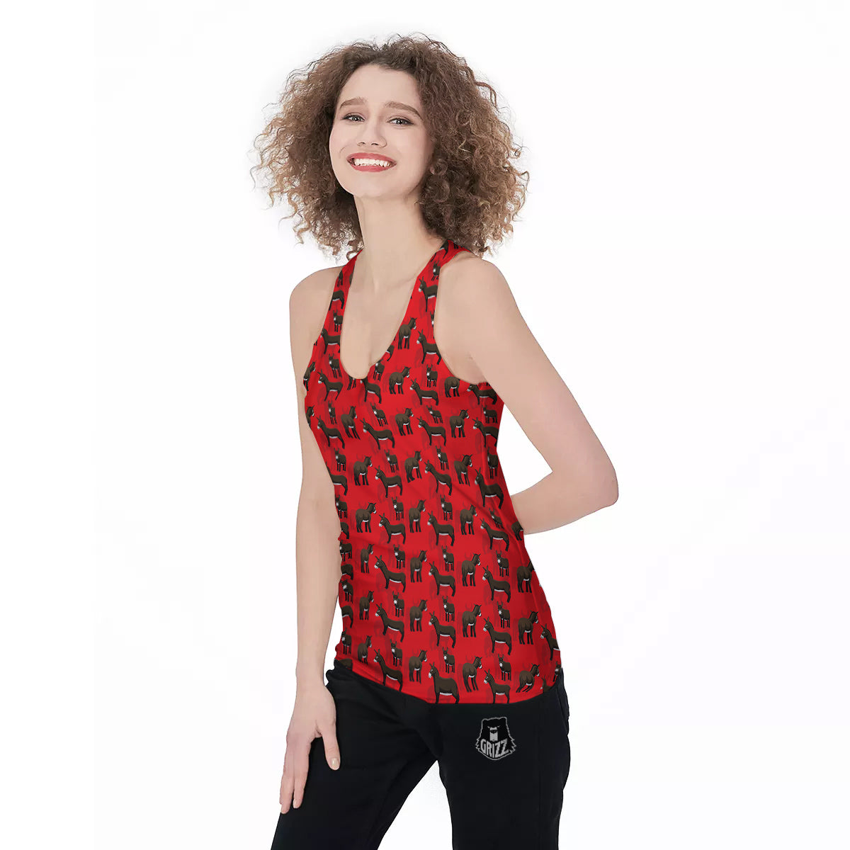 Donkey Balearic Cartoon Print Pattern Women's Racerback Tank Top-grizzshop