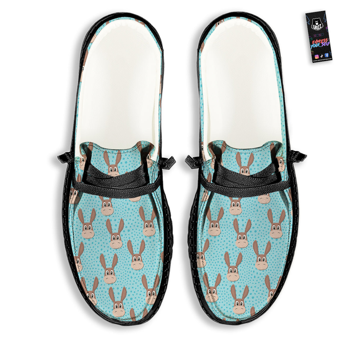 Donkey Cute Cartoon Print Pattern Black Loafers-grizzshop