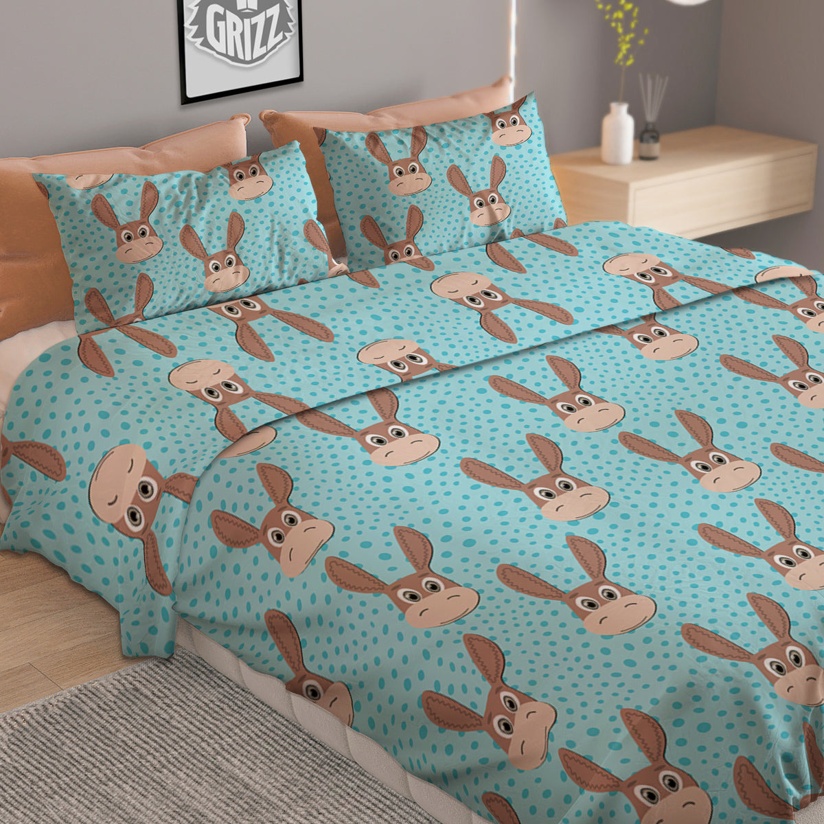 Donkey Cute Cartoon Print Pattern Duvet Cover Bedding Set