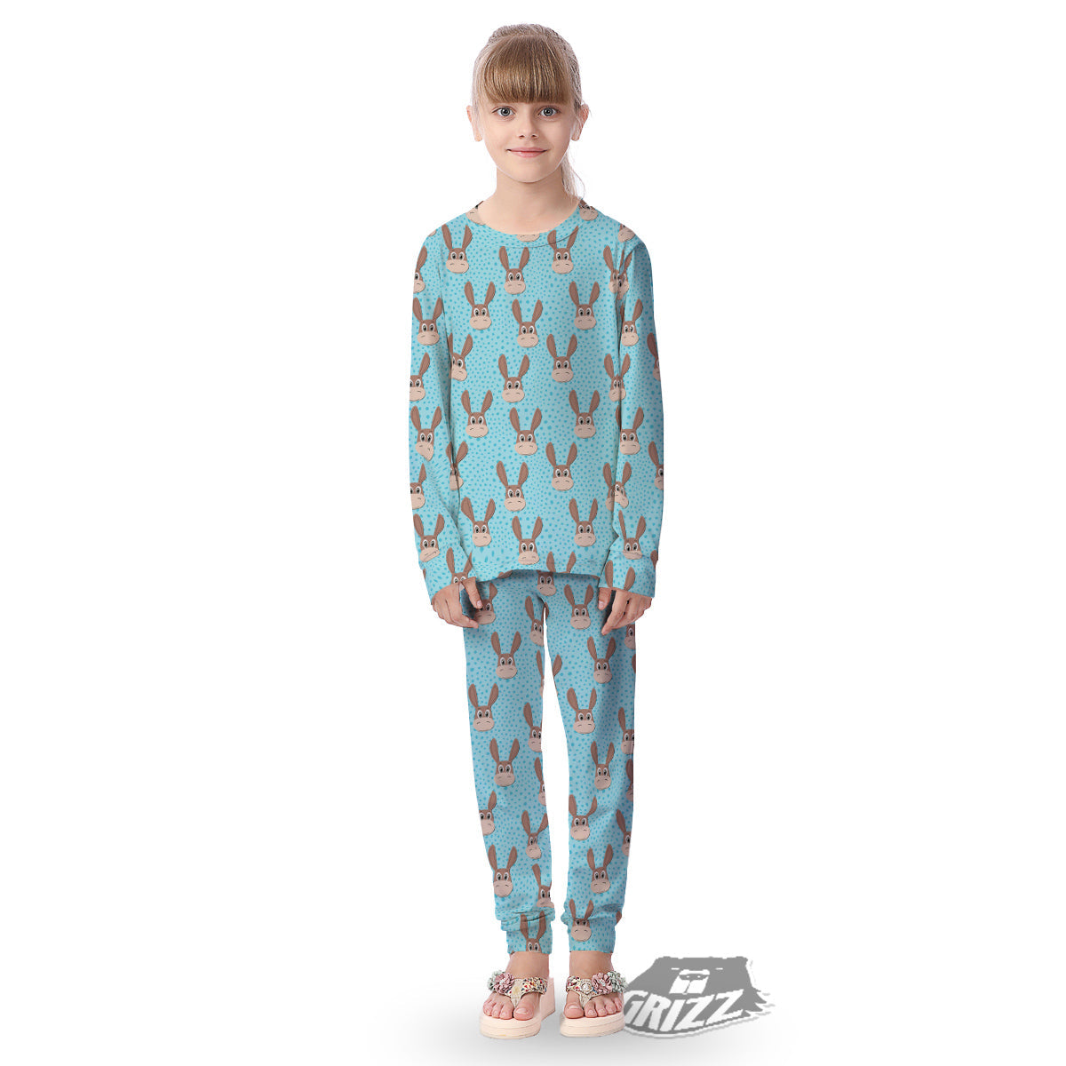 Donkey Cute Cartoon Print Pattern Kid's Pajamas-grizzshop