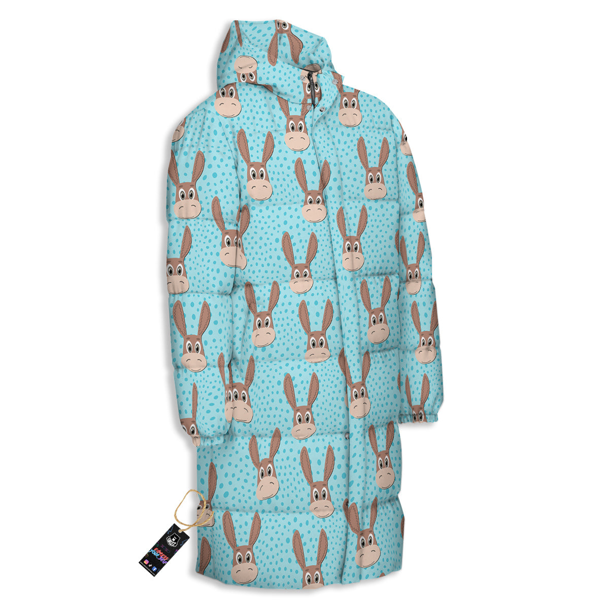 Donkey Cute Cartoon Print Pattern Long Down Jacket-grizzshop