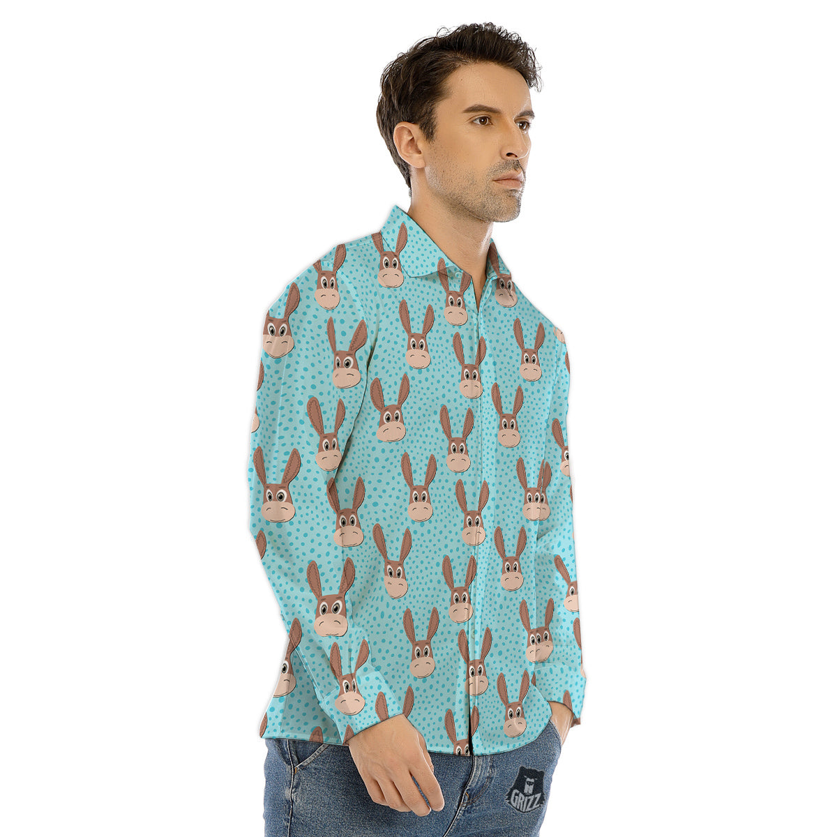 Donkey Cute Cartoon Print Pattern Men's Dress Shirts-grizzshop