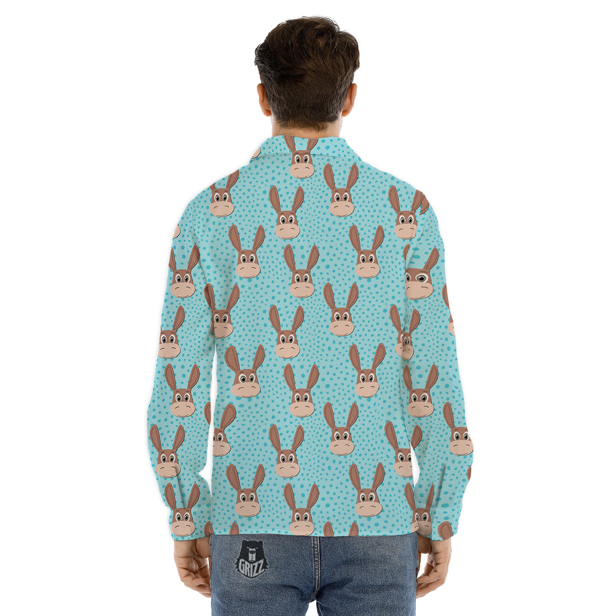 Donkey Cute Cartoon Print Pattern Men's Dress Shirts-grizzshop