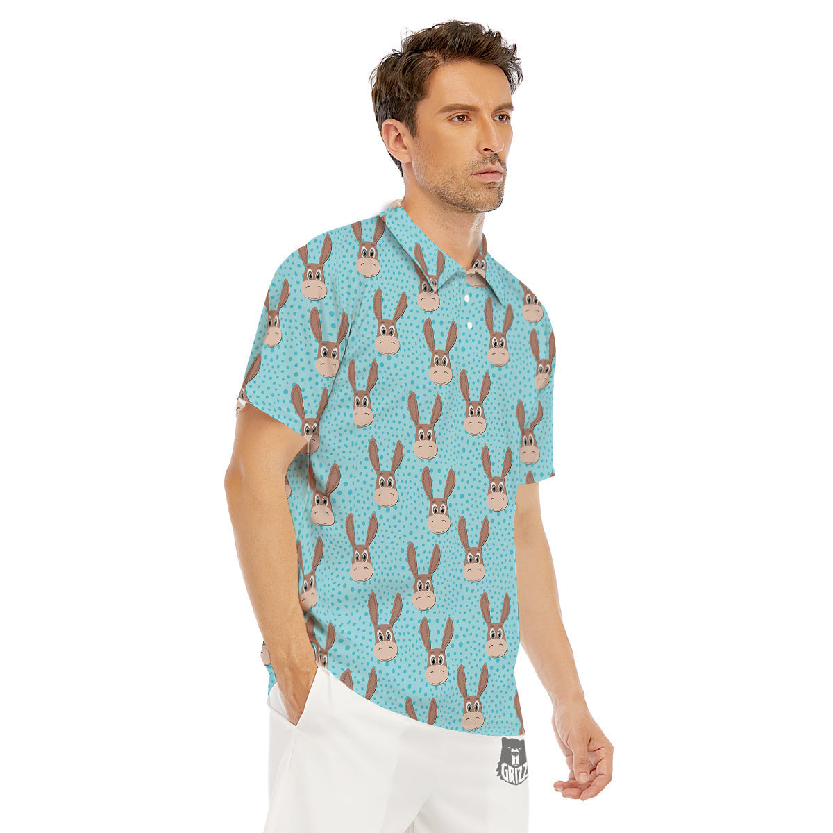 Donkey Cute Cartoon Print Pattern Men's Golf Shirts-grizzshop
