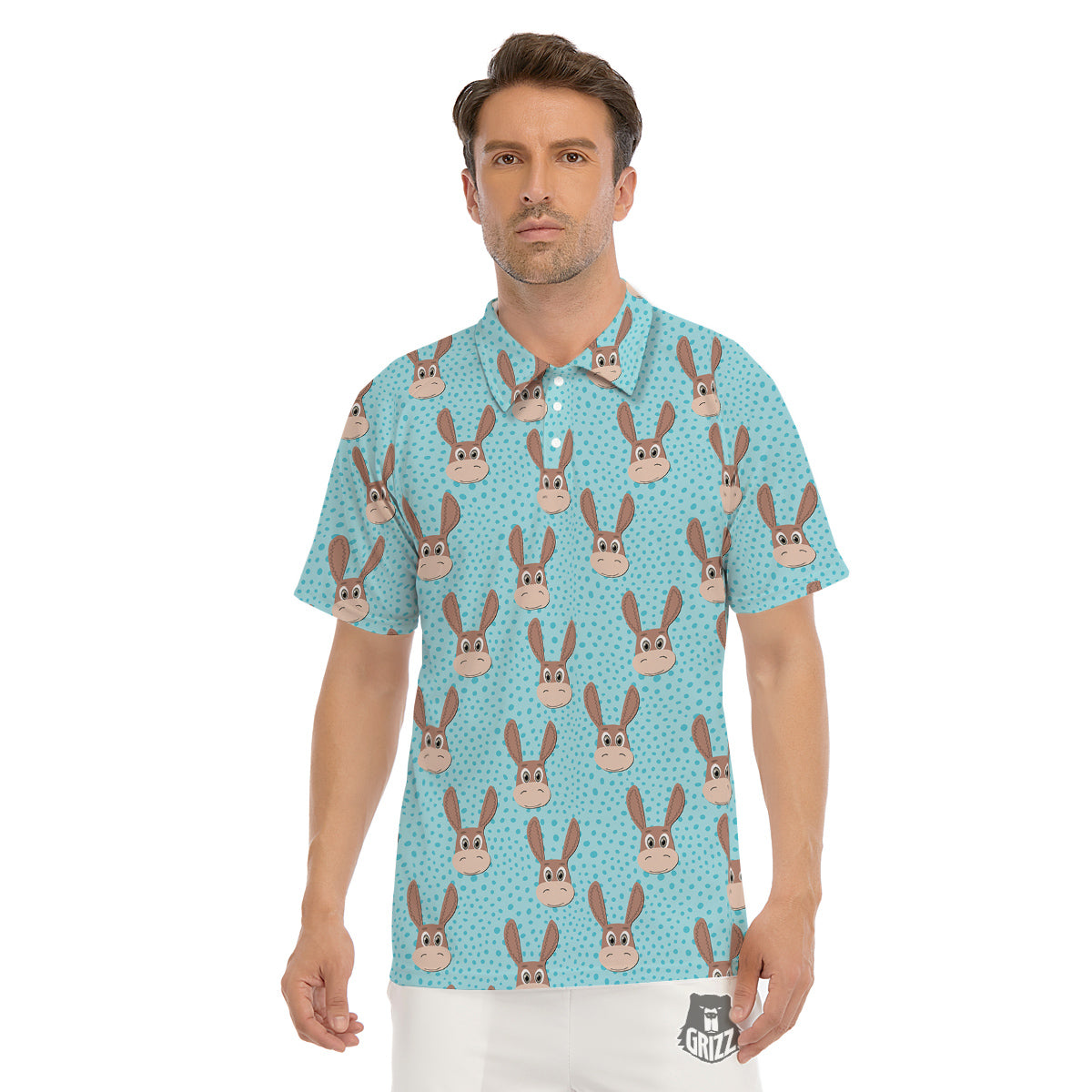 Donkey Cute Cartoon Print Pattern Men's Golf Shirts-grizzshop