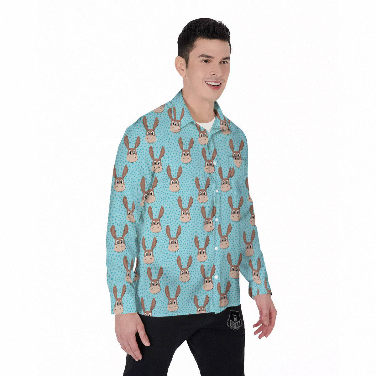 Donkey Cute Cartoon Print Pattern Men's Long Sleeve Shirts-grizzshop