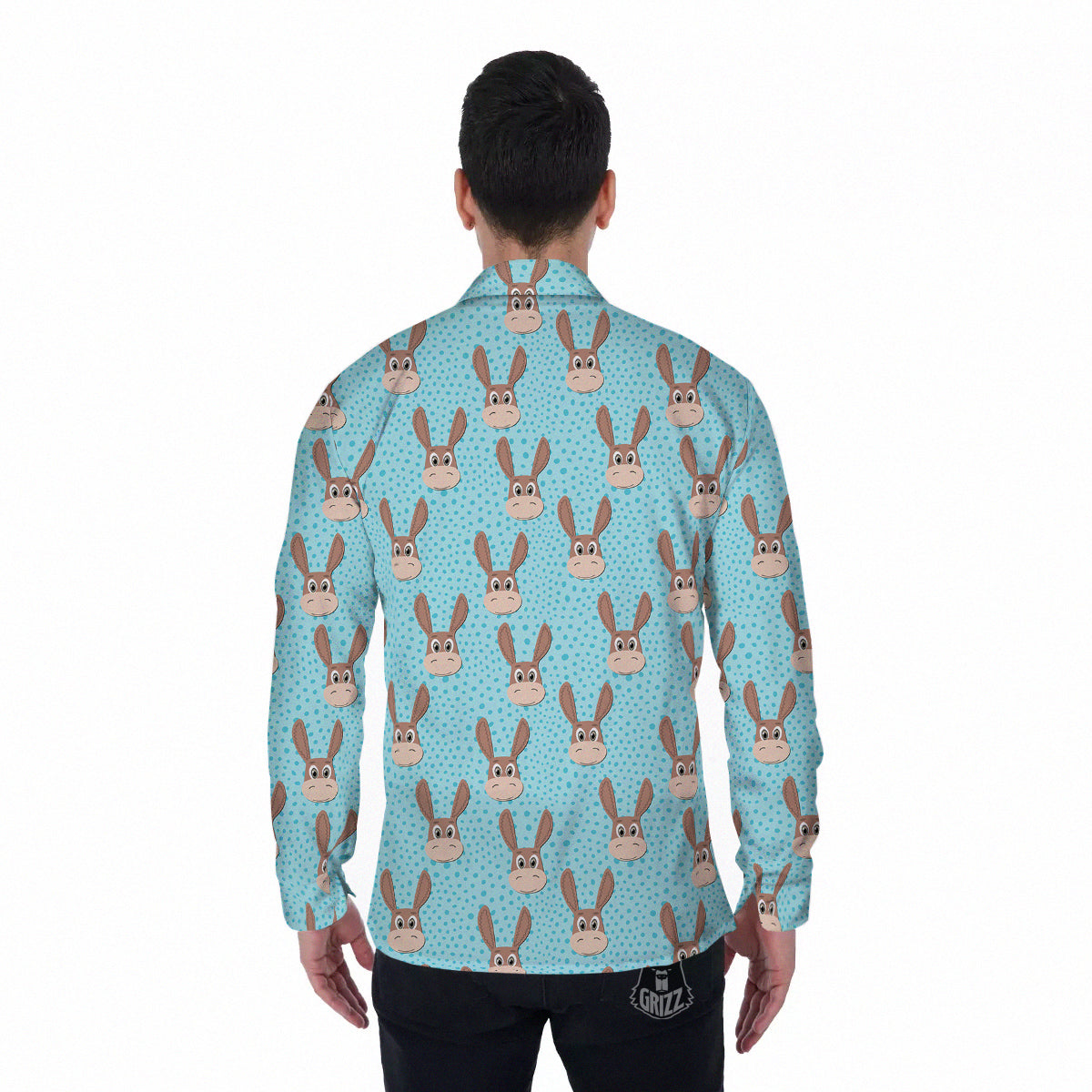 Donkey Cute Cartoon Print Pattern Men's Long Sleeve Shirts-grizzshop
