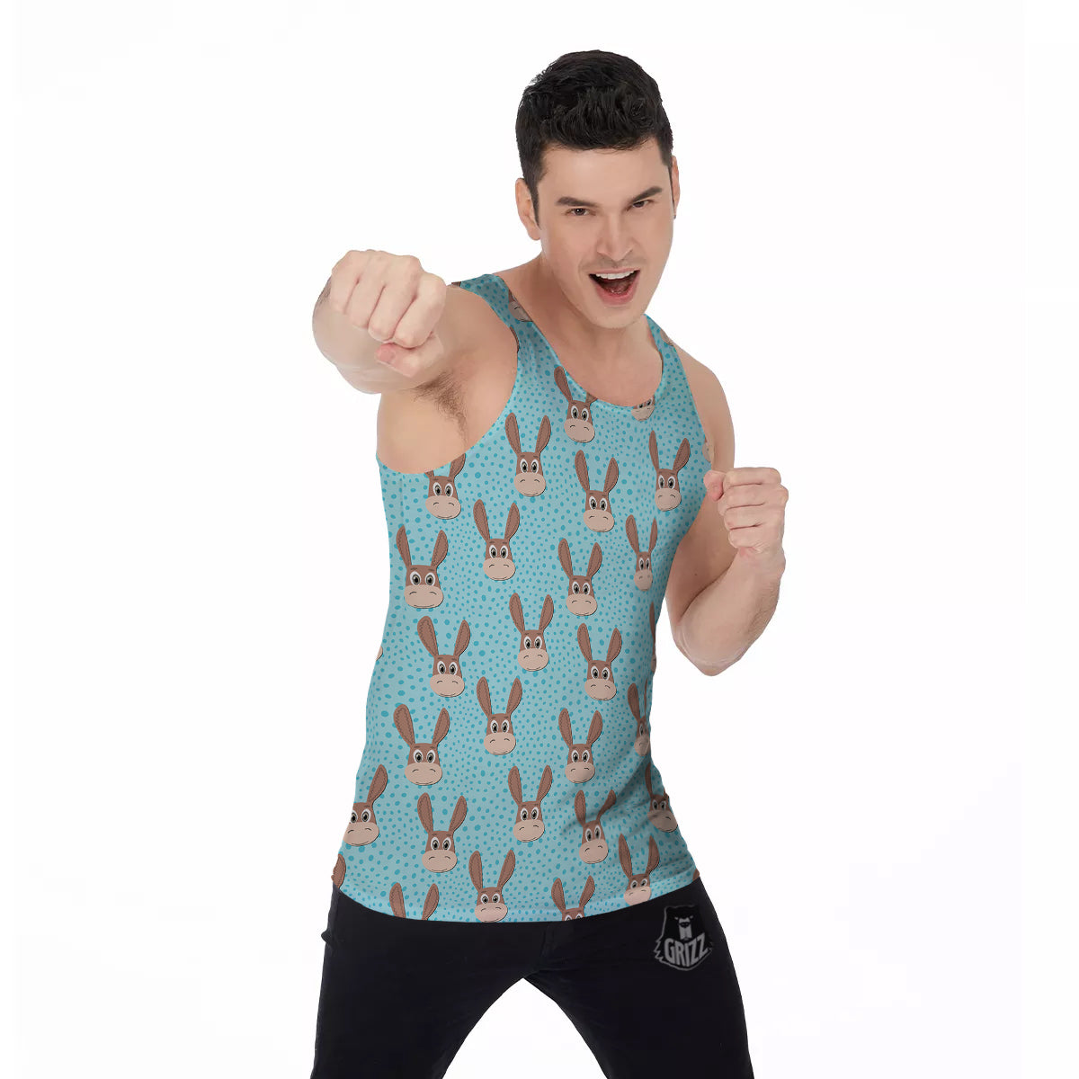 Donkey Cute Cartoon Print Pattern Men's Tank Top-grizzshop