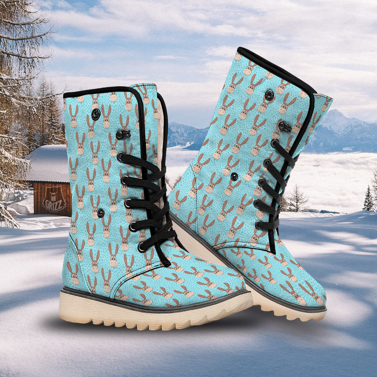 Donkey Cute Cartoon Print Pattern Snow Boots-grizzshop