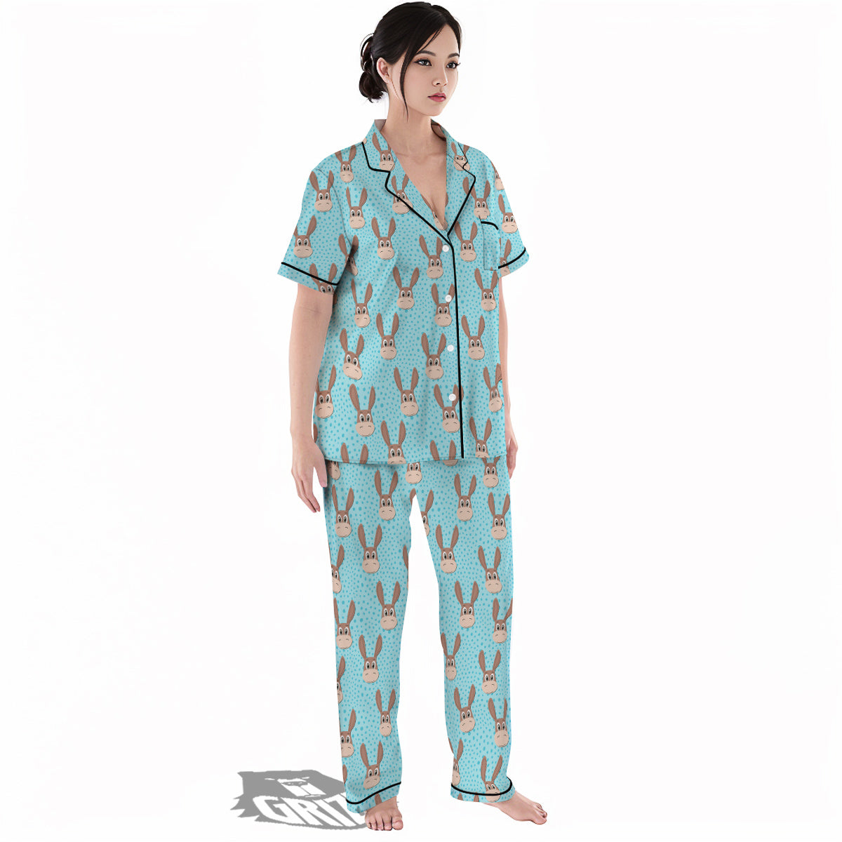 Donkey Cute Cartoon Print Pattern Women's Pajamas Set-grizzshop