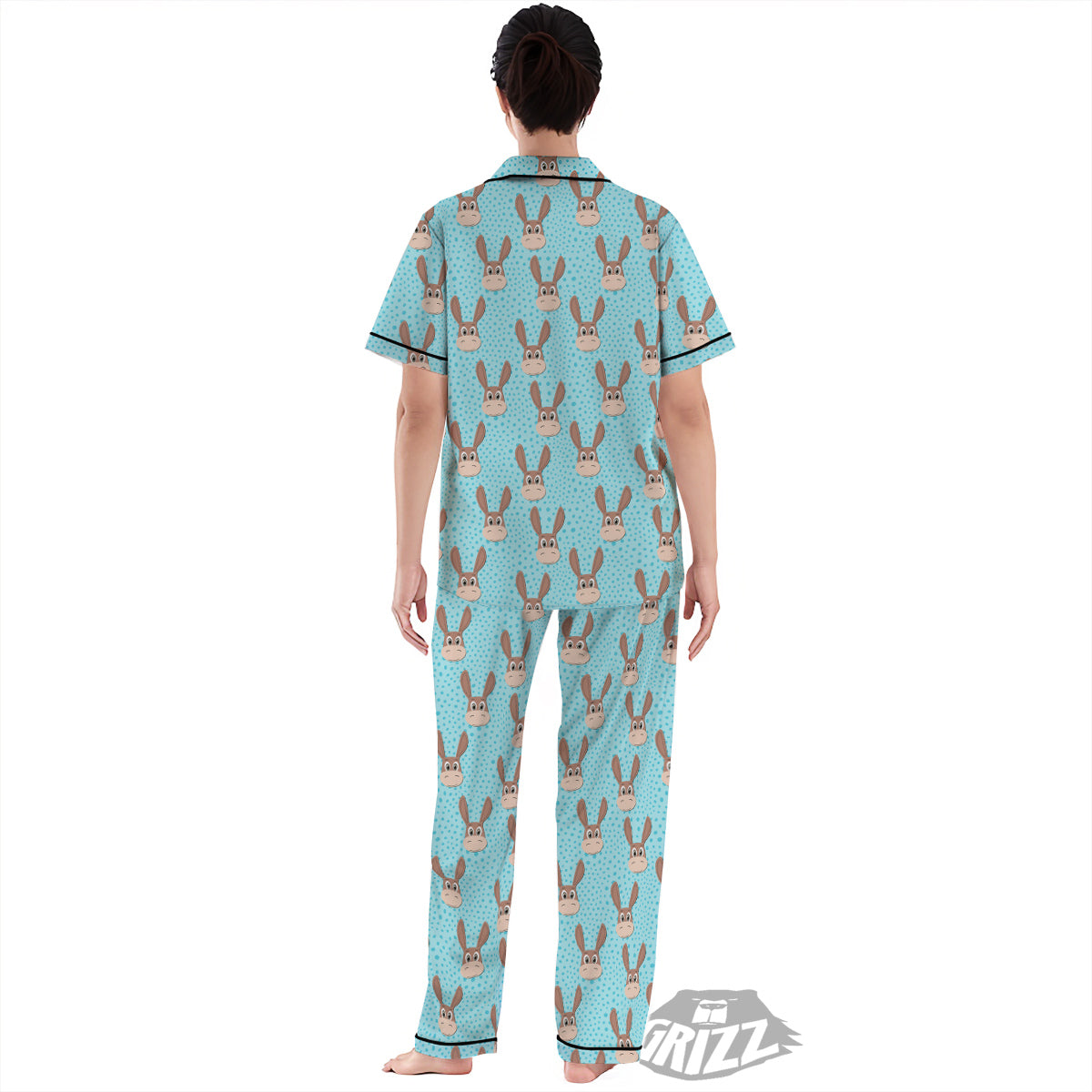 Donkey Cute Cartoon Print Pattern Women's Pajamas Set-grizzshop