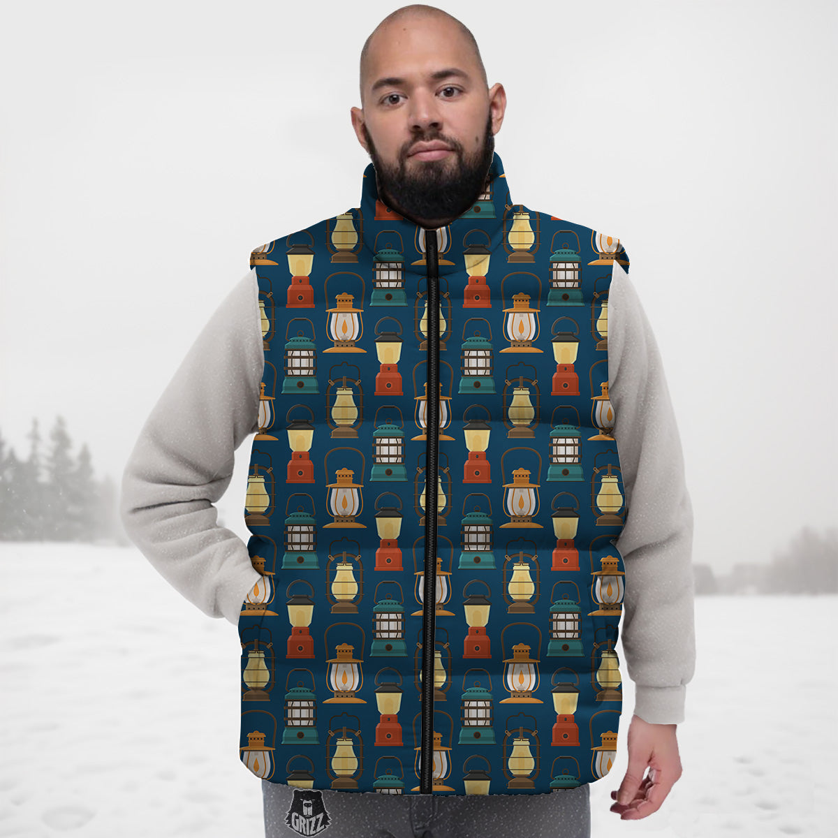 Donkey Pattern Print Down Vest-grizzshop