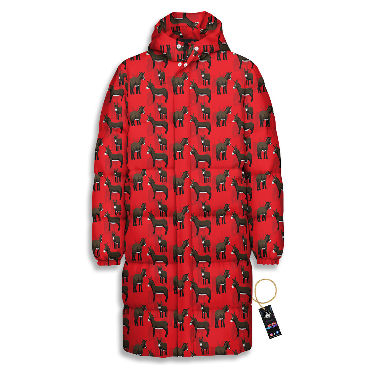 Donkey Balearic Cartoon Print Pattern Long Down Jacket