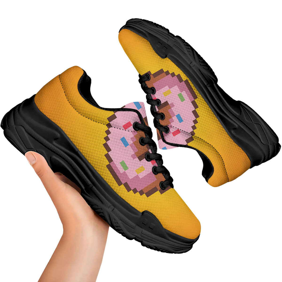 Donut 8-Bit Pixel Print Black Chunky Shoes-grizzshop