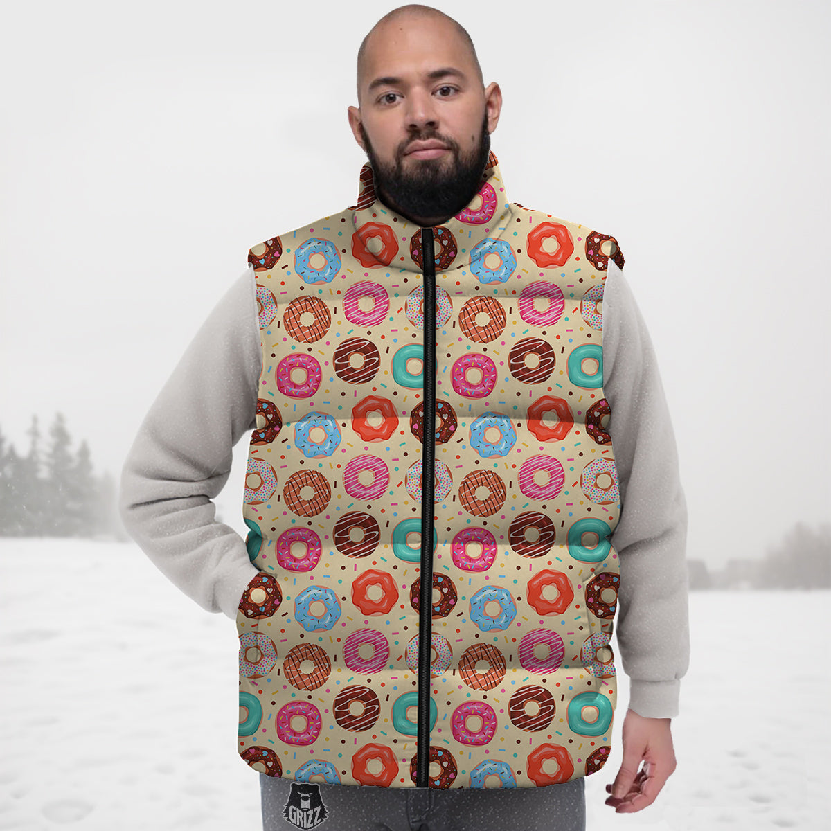 Donut Colorful Print Pattern Down Vest-grizzshop
