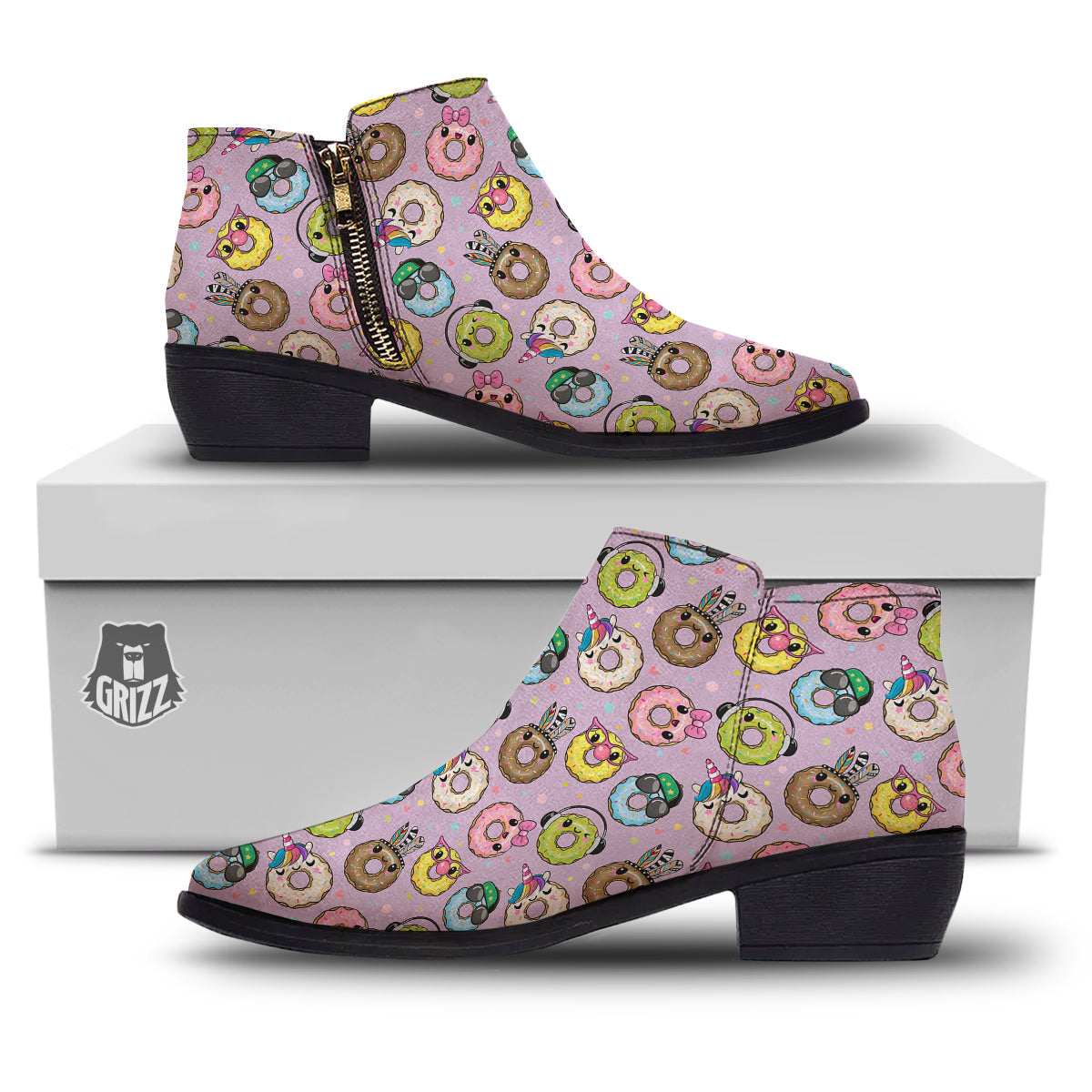 Donut Cute Print Pattern Ankle Boots-grizzshop