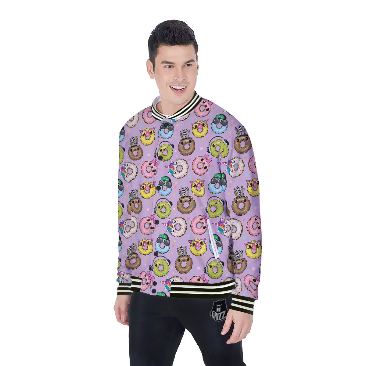 Donut Cute Print Pattern Baseball Jacket-grizzshop