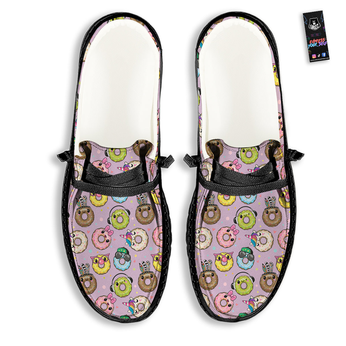 Donut Cute Print Pattern Black Loafers-grizzshop