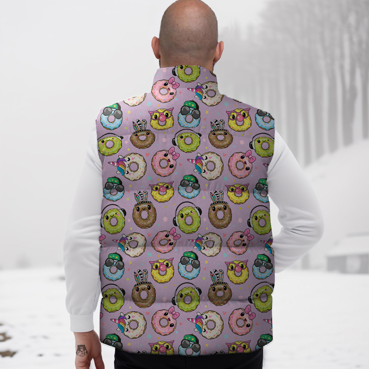 Donut Cute Print Pattern Down Vest-grizzshop