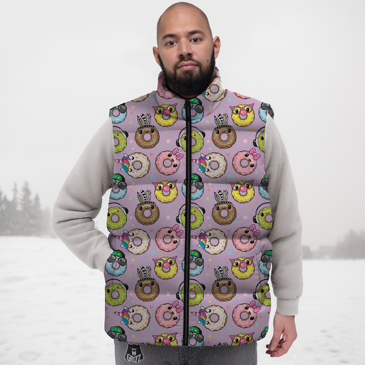 Donut Cute Print Pattern Down Vest-grizzshop