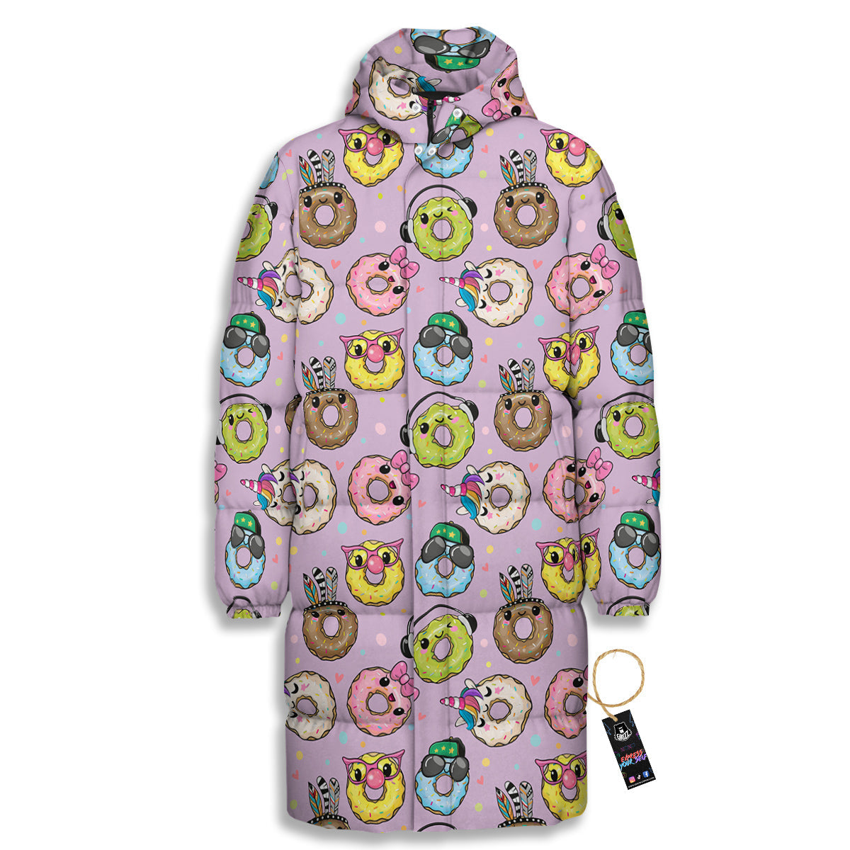 Donut Cute Print Pattern Long Down Jacket-grizzshop