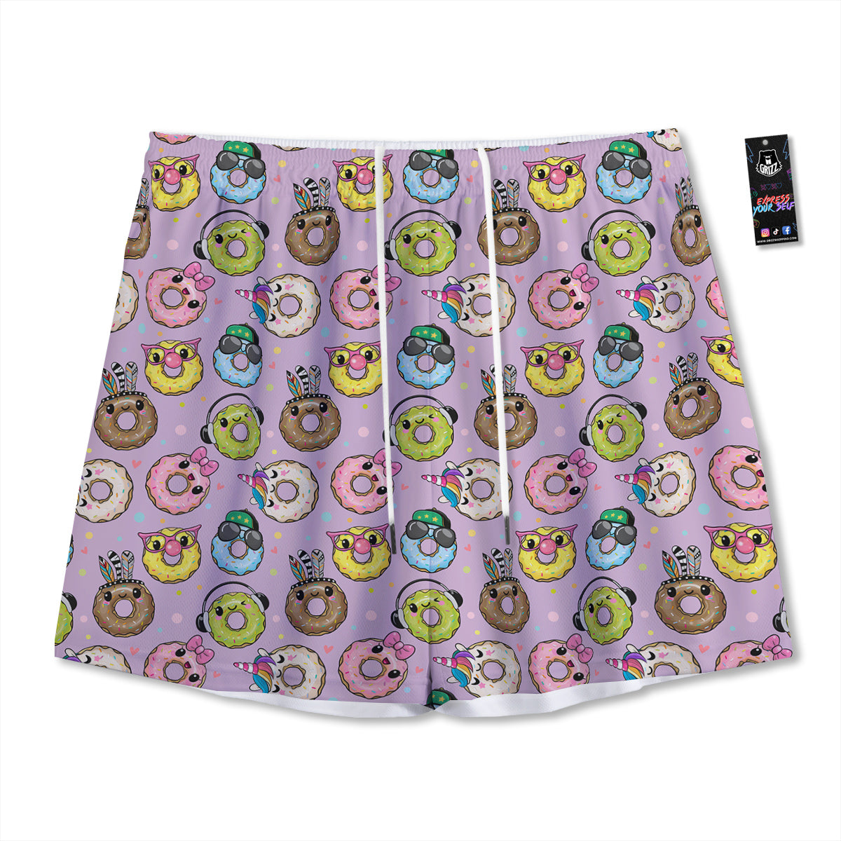 Donut Cute Print Pattern Mesh Shorts-grizzshop