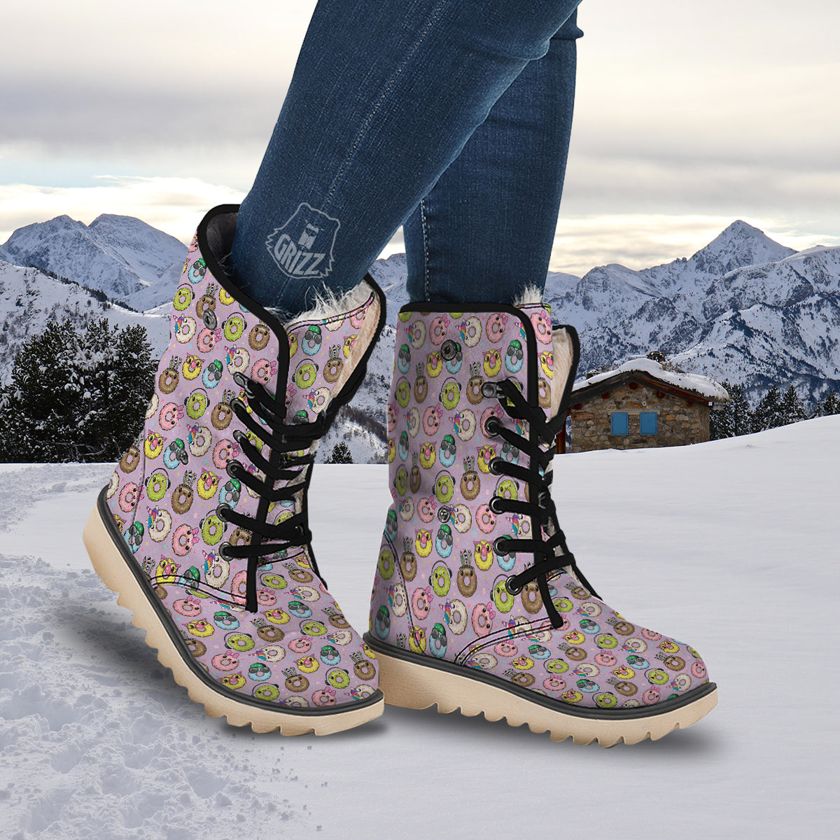 Donut Cute Print Pattern Snow Boots-grizzshop