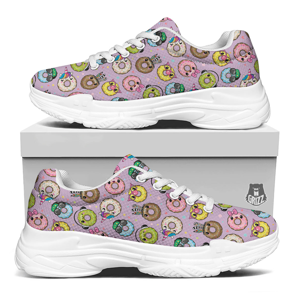 Donut Cute Print Pattern White Chunky Shoes-grizzshop